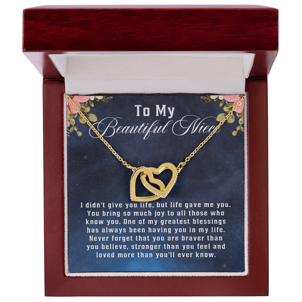 To My Beautiful Niece, Interlocking Hearts Necklace Message Card, Straighten Your Crown Necklace, Aunt Niece Necklace, Niece Birthday Gift - Beauty Belliss